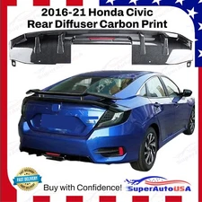 Fits 2016-21 Honda Civic Sport Sedan Carbon Fiber Pattern Rear Diffuser with LED