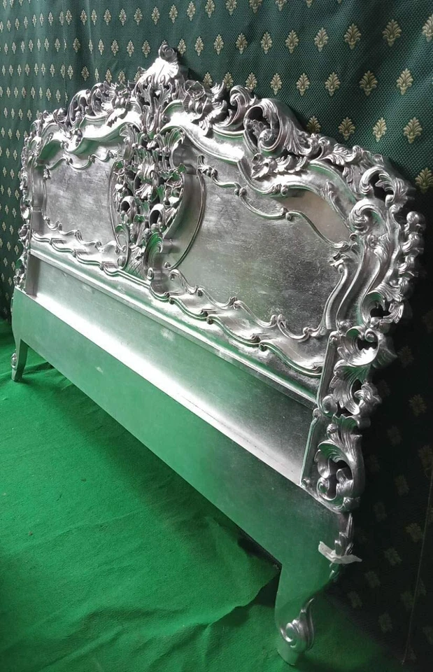Cabecero estilo rococó francés hoja de plata hecho a mano 100% madera de caoba Foto 2 de 4
