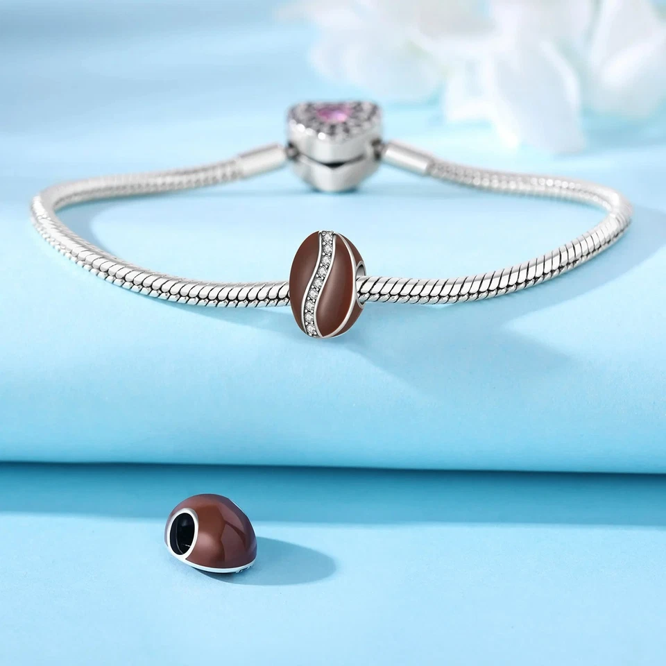 Dije de plata de ley 925 con grano de café para pulsera Foto 3 de 4