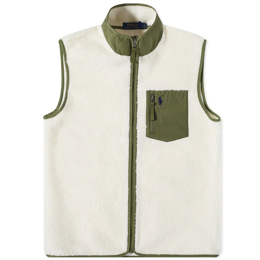 Ralph Lauren RRLフリースベスト Mサイズ カーキ Polo Ralph Lauren Hi-Pile Fleece Sherpa RipStop Vest Sz: Large NWT