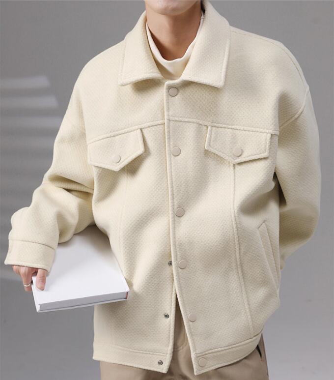 Men's New Fashion Winter Lapel Long Sleeve Loose Jackets Youth Causal Wool  Coat
