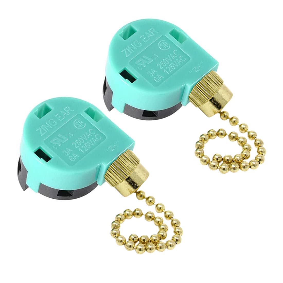 Zing Ear ZE-268S6 Gold Ceiling Fan Pull Chain Switch 3 Speed 2PCS-image