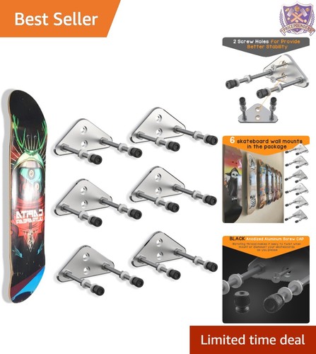 6 Packs Skateboard Wall Mount Aluminum 2 Holes Easy Install Deck Display Silver