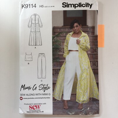 Simplicity 9114 lockeres Kleid mit durchgehendem Knopf Oberteil Hose Damen neu ungeschnittenes Muster