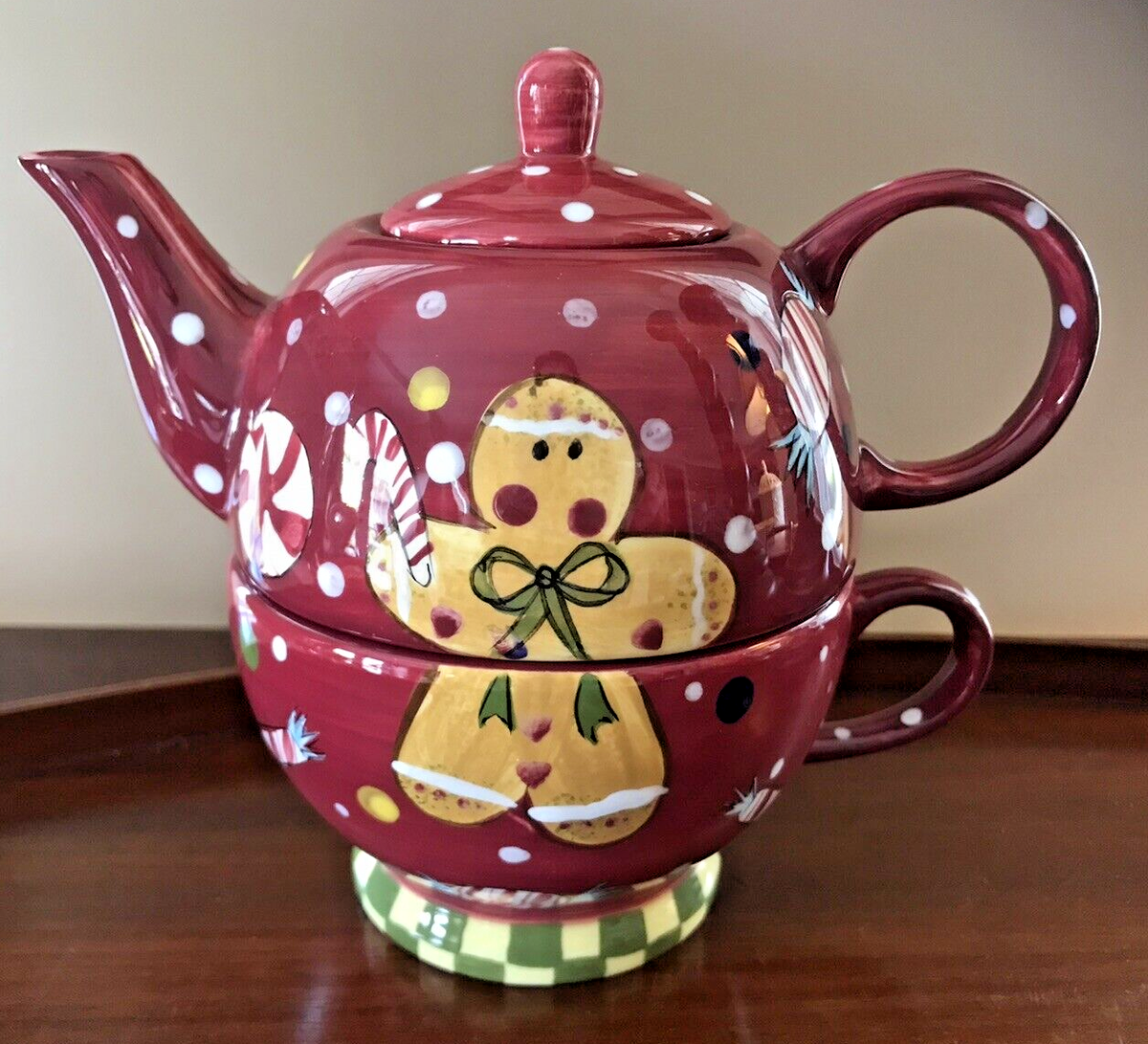 Laurie Gates Stacked Teapot & Cup Holiday Treats 3-Piece