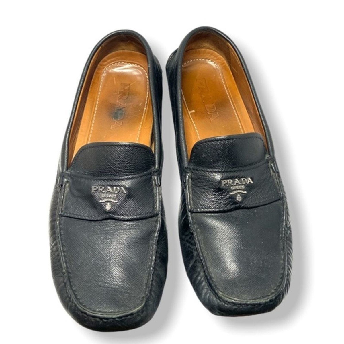 PRADA Vintage Men's Black Leather Logo Loafers Sz 8.5 | eBay