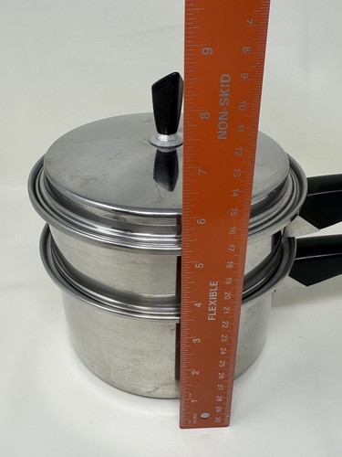 Caldaia Imperiale Doppia Acciaio Inox 1,5 Quart Con Coperchio Vintage - Foto 11 di 13