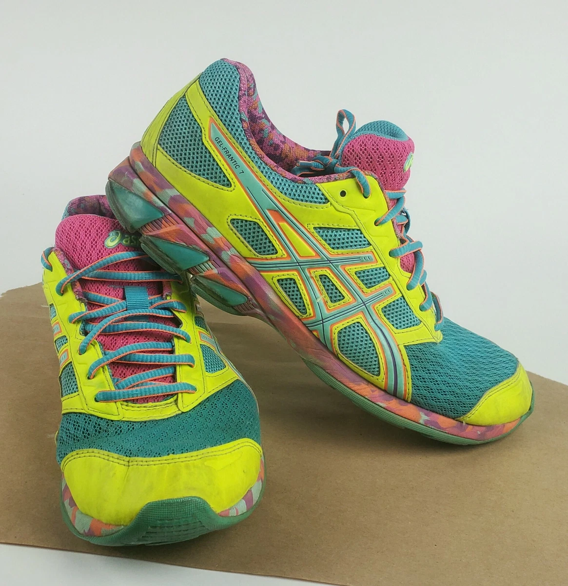 Asics Gel Frantic 7 Womens Running Shoes Size 10 Blue Yellow Pink T3A6Q