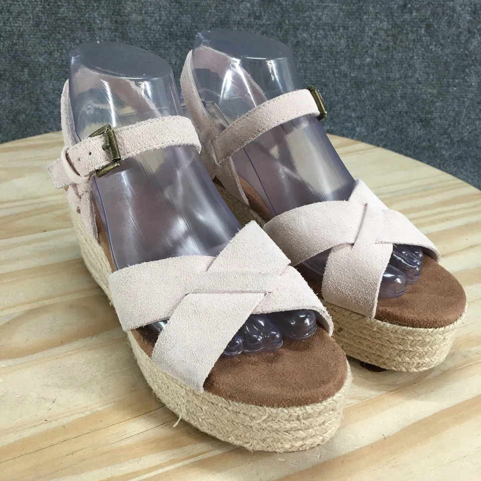 Sandalias Toms para mujer 6,5 cuña sauce natural alpargata cuero rosa correa al tobillo Foto 3 de 4