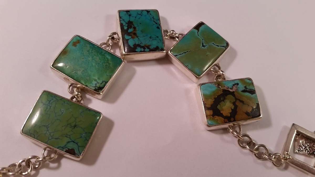 Sterling Silver .925 SUE HUSTON Rectangle Turquoise Stone