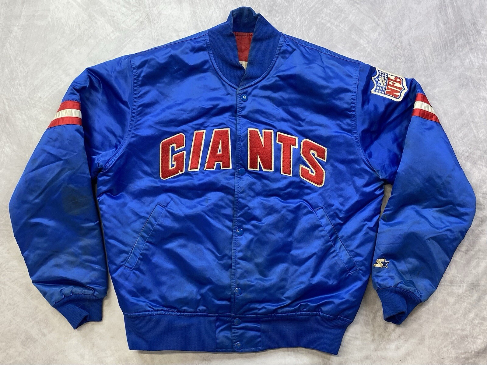 Vintage 90s NFL New York Giants Red Satin Starter Bomber Jacket Quilt Lined Size M