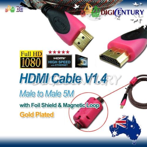 HDMI Cable V1.4 Full HD 3D HighSpeed Ethernet Foil Shield & Magnetic Loop 5M - Foto 1 di 1