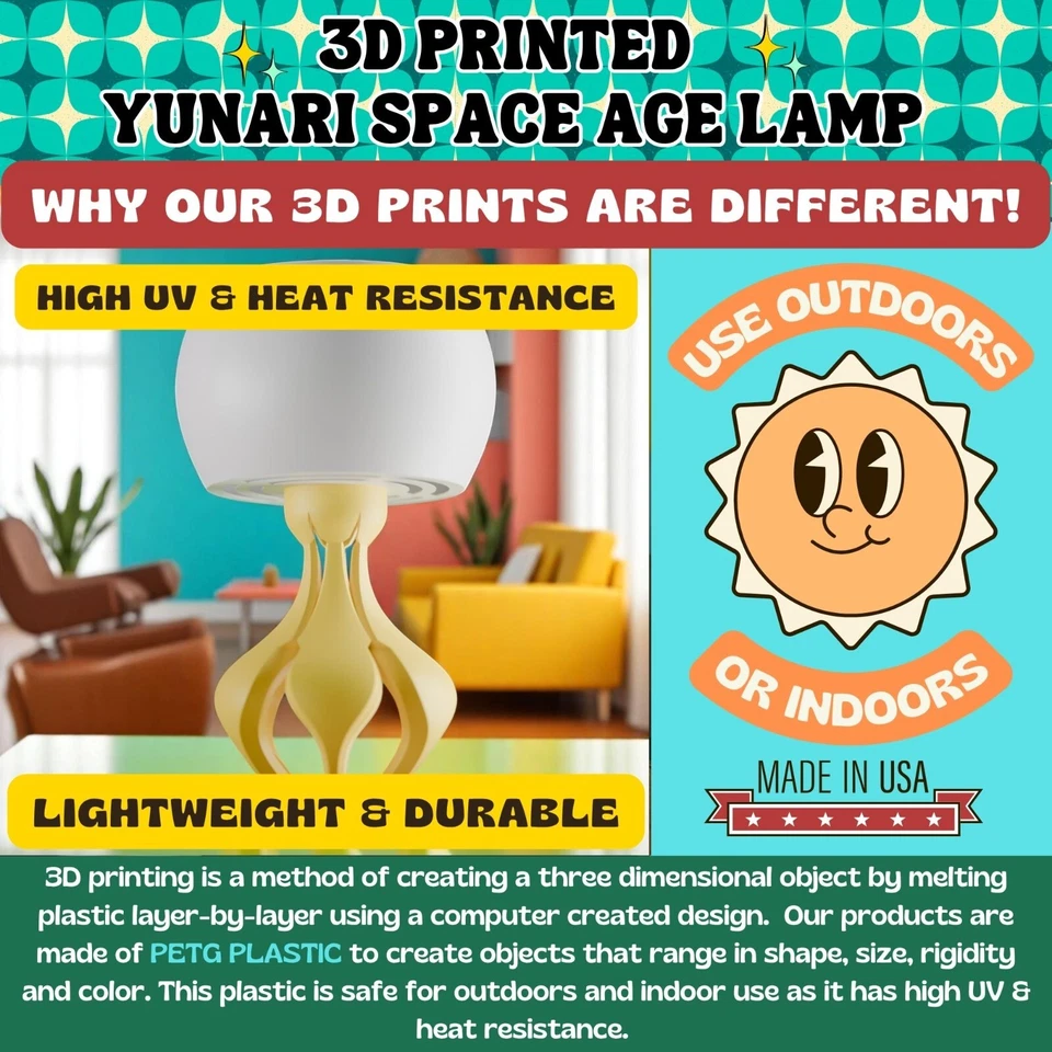 Yunari Retro Futuristic Lamp Mid Century Modern Desk Light 60s Space Age Home - Image 2 of 4