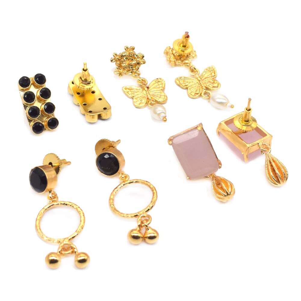 Stud Earrings Lot Of 4 Pair Multi Quartz Gold Plated Jewelry Earring 1.5 P464-image