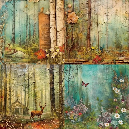 Álbum de recortes de casa de ciervos árboles del bosque diario de tarjetas papel artesanal - Imagen 4 de 4