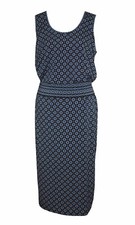 MAX STUDIO S Dress Blue Black Medallion Print Blouson Knee Length Sleeveless EUC