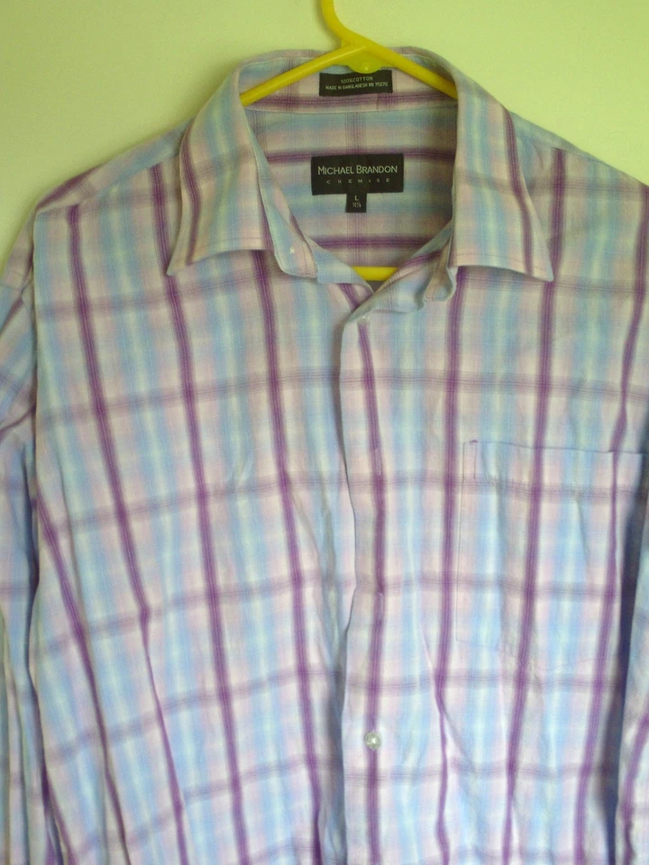  Camisa abotonada a cuadros multicolor Michael Brandon para hombre talla L 16 1/2 Foto 2 de 3