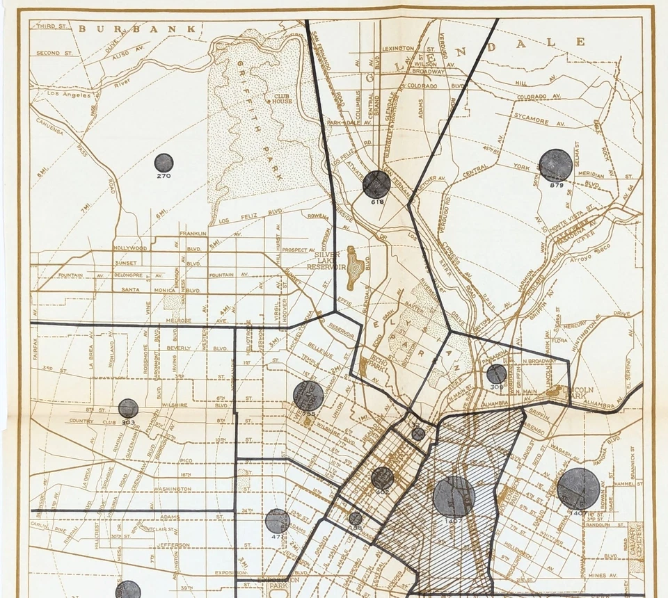 1925 LOS ANGELES - MAPA DE TRÁNSITO RÁPIDO DISTRITO INDUSTRIAL LADO ESTE original Foto 2 de 4
