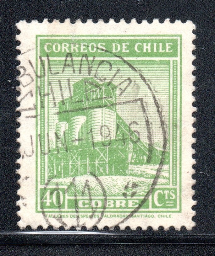 CHILE – 40c Stamp – Railway TPO Postmark No. 111 , Temuco a Cunco   #FE12