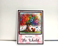 Card Kit  "You color the world" Vibrant colors Total 4 cards and envelopes