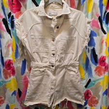 Zara off white cut off denim romper short sleeve non-stretch medium pockets