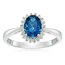 925 Sterling Silver Natural London Blue Topaz Halo Ring For Women Girls Gift