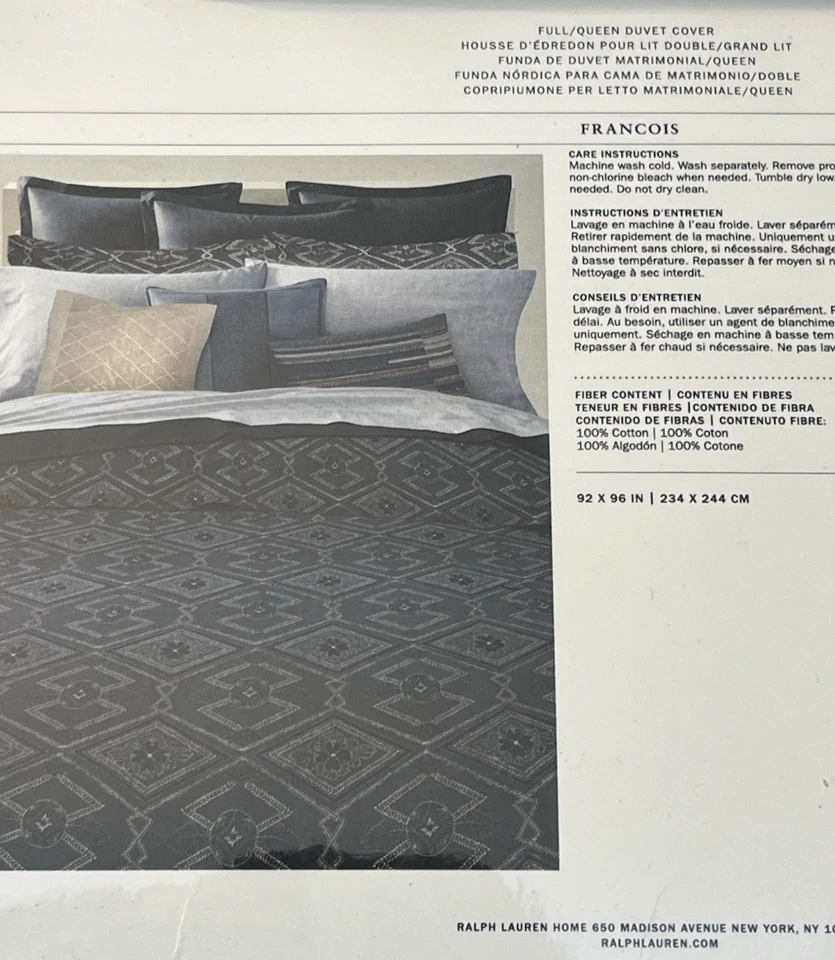 Funda nórdica Ralph Lauren Home Francois Full Queen azul marino 100 % algodón nueva $375 Foto 4 de 4
