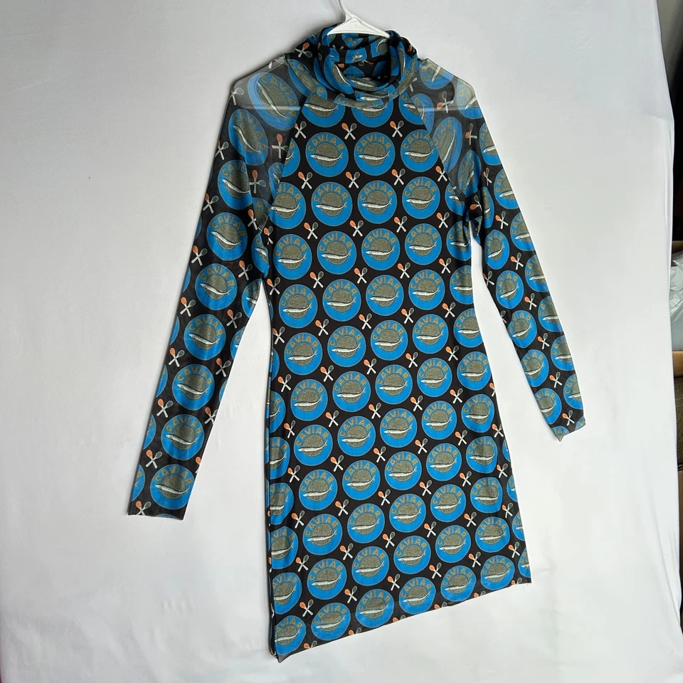 Mini Vestido Rachel Antonoff Lillian Cuello Alto Caviar Malla Superposición Bodycon L $188 Foto 2 de 4