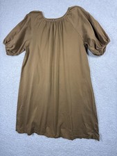 Uniqlo Dress Womens M Brown T-Shirt Shift Puff Sleeve Cotton Casual Knee Length