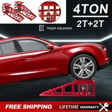 4 ton Hydraulic Car Ramps 2PC Garage Auto Van Bottle Lift Jack Ramp Heavy Duty