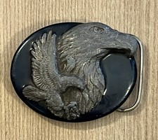 Siskiyou Buckle Co Pewter Belt Buckle Double Eagle Western Blue Resin Vintage