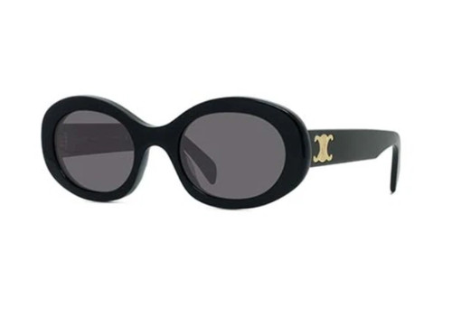 Celine Triomphe CL40194U 01A Shiny Black/Smoke Oval Women's Sunglasses New