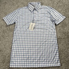Collars  Co Polo Shirt Mens Small Blue Check Dress Performance Short Sleeve