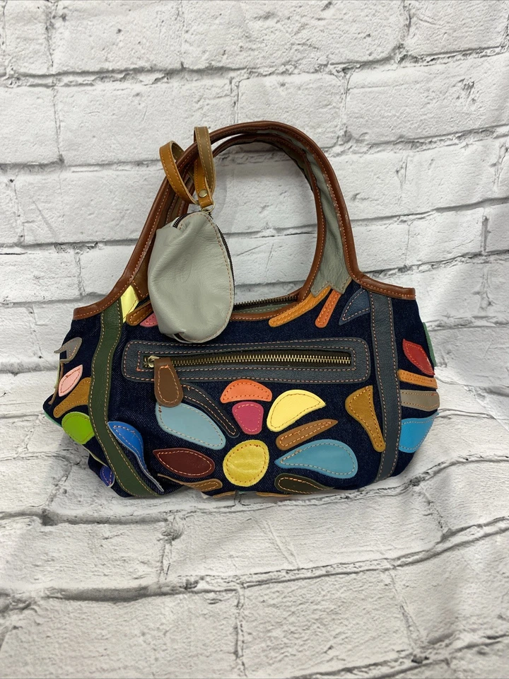 Bolso de hombro Hobo con parches de cuero vaquero Amerileather con monedero a juego Foto 2 de 4