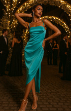 Jaded Rose Tall Cowl Neck Satin Midaxi Dress In Aqua Green £60