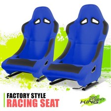 Set Of 2 Universal Blue Woven Fabric Fixed Position Bucket Racing Seats Slider Set Of 2 Universal Blue Woven Fabric Fixed Position Bucket Racing Seats Slider
