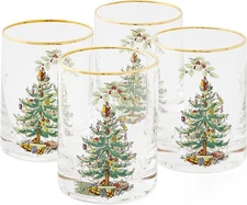 Spode Christmas Tree 14oz Double Old Fashioned Glasses, Set of 4