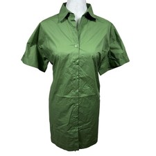 Dèluc Olive Green Wide Cuffed Sleeves Button Down Mini Shirt Dress Womens Small