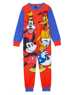 Jungen Disney Mickey Mouse Schlafanzug Fleece All In One Donald Duck Goofy Kinder