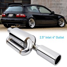 2.5 In 4.0 Out Twin Loop Muffler Exhaust Tip Steel For Honda Civic Ek4 Eg6 Ef8