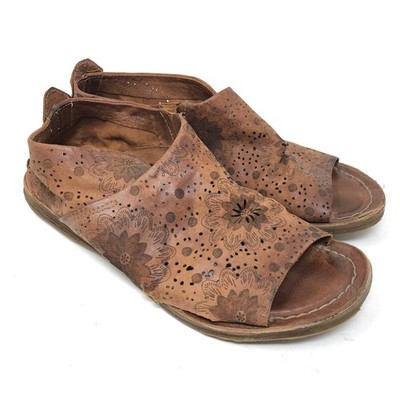 A.S.98 Womens 40 Reiley Sandals Brown Leather Floral Laser Cut Open Toe - DMG