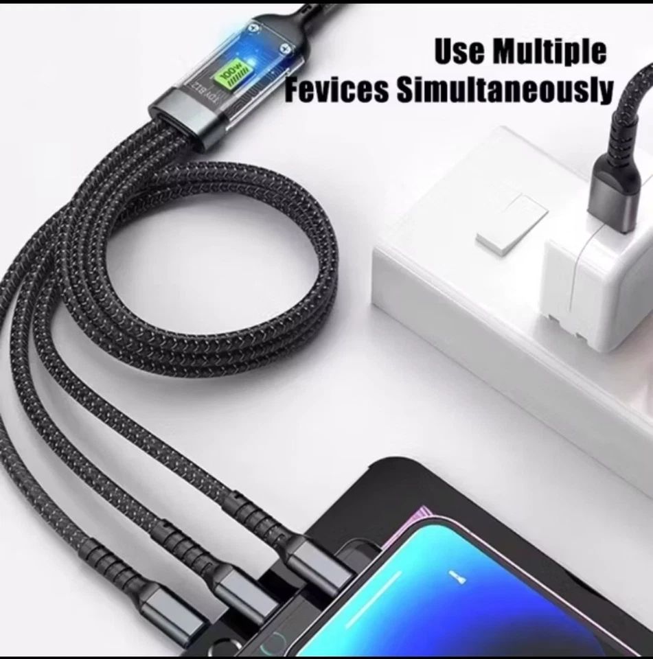 3 in 1 Fast Charging Cable USB Type C Micro USB Multi Charger Cord Universal - Image 3 of 4