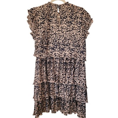 Chelsea 28 Mini Tiered Dress Animal Print Large Women's Flutter Sleeve Event 