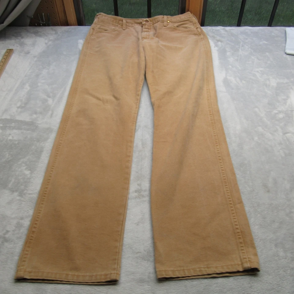 Wrangler Jeans Hombres 36X36 Tostado Peso Pesado Lona Corte Vaquero Peto Bota EE. UU. DE COLECCIÓN Foto 2 de 4