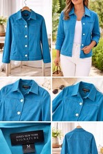 Jones New York Signature Jacket M Blue Button Front Contrast Stitch Coat