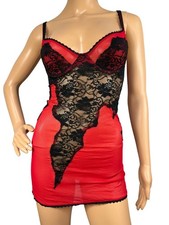 Y2K Frederick s of Hollywood Red Black Lace Sheer Underwire Chemise Teddy S