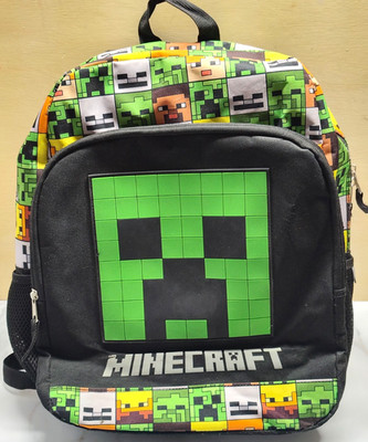 Minecraft Creeper backpack, featuring pixelated characters. 16 in.
