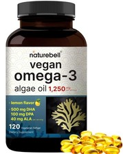 Vegan Omega 3 Algae Oil Supplement DHA DPA Plant Based Lemon Flavored 120 Sgels