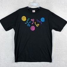 Vintage Jerzees Tshirt Mens L Embroidered Abstract Geometric Art AOP Made in USA