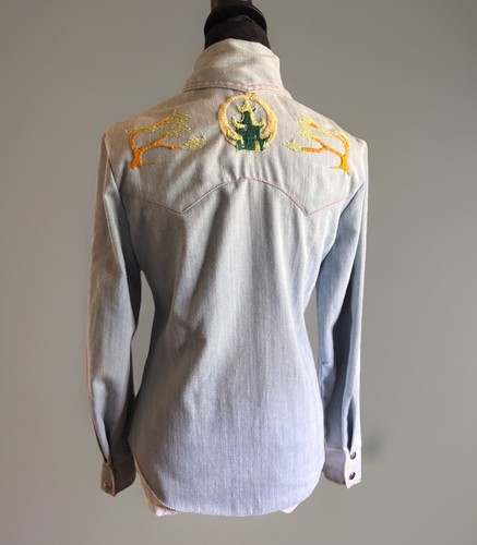 Camisa vaquera bordada de 2 caras años 70 INSANE para mujer.Bogarts Texas.S/M - Imagen 5 de 12
